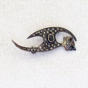 Vintage Intricate Abstract Marcasite Cat Sterling Silver Brooch - U1